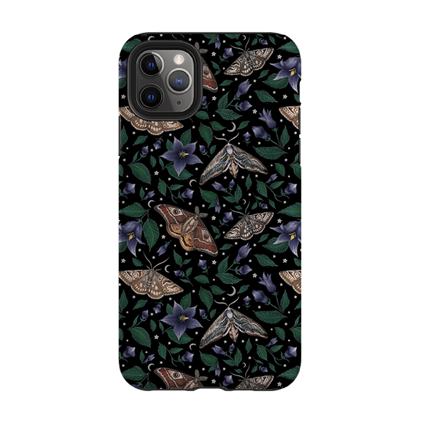 iPhone phone case-Moths By Catherine Rowe-Product Details Raised bevel to protect screen from scratches. Impact resistant polycarbonate shell and shock absorbing inner TPU liner. Secure fit with design wrapping around side of the case and full access to ports. Compatible with Qi-standard wireless charging. Thickness 1/8 inch (3mm), weight 30g. Compatibility See drop down menu for options, please select the right case as we print to order.-Stringberry