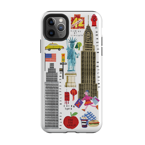 iPhone phone case-New York Icons By Tracey English-Product Details Raised bevel to protect screen from scratches. Impact resistant polycarbonate shell and shock absorbing inner TPU liner. Secure fit with design wrapping around side of the case and full access to ports. Compatible with Qi-standard wireless charging. Thickness 1/8 inch (3mm), weight 30g. Compatibility See drop down menu for options, please select the right case as we print to order.-Stringberry
