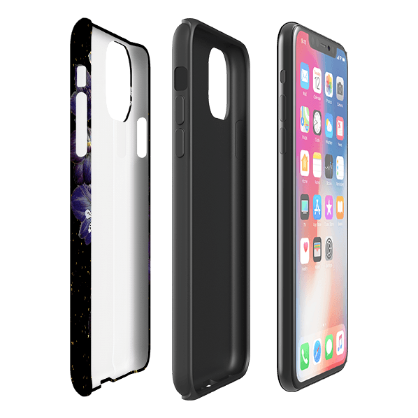 iPhone phone case-Night Bees-Product Details Raised bevel to protect screen from scratches. Impact resistant polycarbonate shell and shock absorbing inner TPU liner. Secure fit with design wrapping around side of the case and full access to ports. Compatible with Qi-standard wireless charging. Thickness 1/8 inch (3mm), weight 30g. Compatibility See drop down menu for options, please select the right case as we print to order.-Stringberry