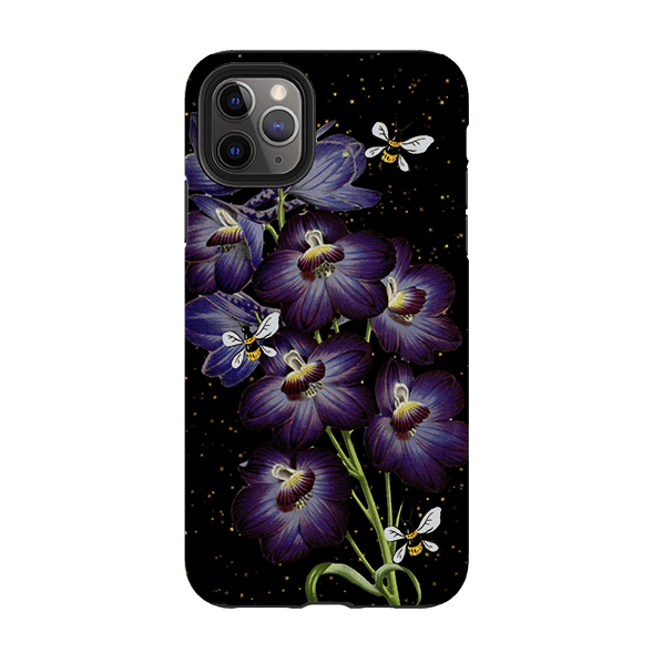 iPhone phone case-Night Bees-Product Details Raised bevel to protect screen from scratches. Impact resistant polycarbonate shell and shock absorbing inner TPU liner. Secure fit with design wrapping around side of the case and full access to ports. Compatible with Qi-standard wireless charging. Thickness 1/8 inch (3mm), weight 30g. Compatibility See drop down menu for options, please select the right case as we print to order.-Stringberry