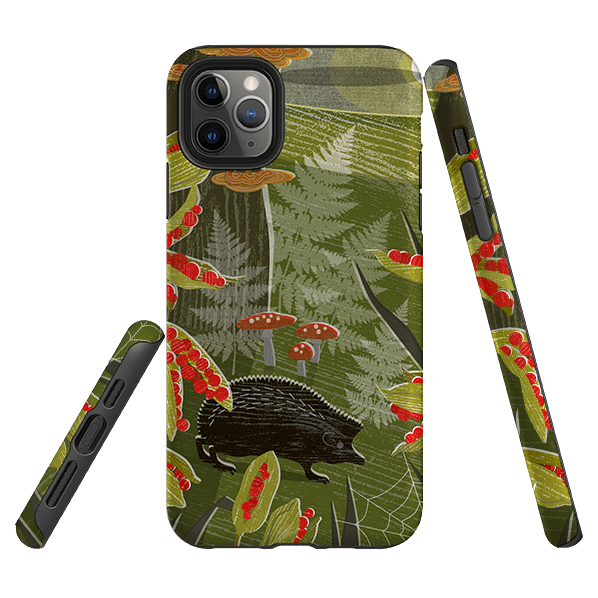 iPhone phone case-October Hedgehog By Liane Payne-Product Details Raised bevel to protect screen from scratches. Impact resistant polycarbonate shell and shock absorbing inner TPU liner. Secure fit with design wrapping around side of the case and full access to ports. Compatible with Qi-standard wireless charging. Thickness 1/8 inch (3mm), weight 30g. Compatibility See drop down menu for options, please select the right case as we print to order.-Stringberry