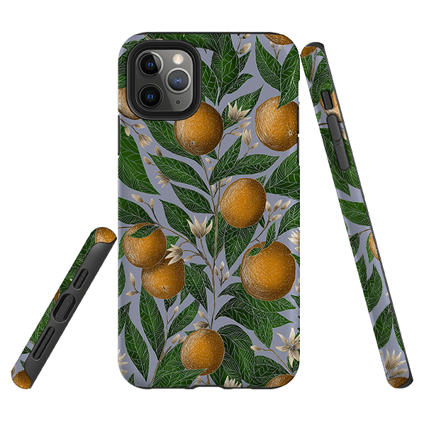 iPhone phone case-Oranges By Catherine Rowe-Product Details Raised bevel to protect screen from scratches. Impact resistant polycarbonate shell and shock absorbing inner TPU liner. Secure fit with design wrapping around side of the case and full access to ports. Compatible with Qi-standard wireless charging. Thickness 1/8 inch (3mm), weight 30g. Compatibility See drop down menu for options, please select the right case as we print to order.-Stringberry