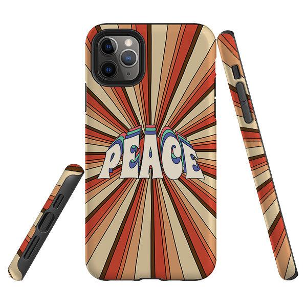 iPhone phone case-Peace A-Product Details Raised bevel to protect screen from scratches. Impact resistant polycarbonate shell and shock absorbing inner TPU liner. Secure fit with design wrapping around side of the case and full access to ports. Compatible with Qi-standard wireless charging. Thickness 1/8 inch (3mm), weight 30g. Compatibility See drop down menu for options, please select the right case as we print to order.-Stringberry