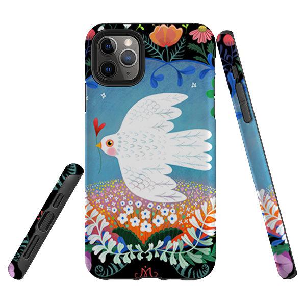 iPhone phone case-Peacebird By Mia Underwood-Product Details Raised bevel to protect screen from scratches. Impact resistant polycarbonate shell and shock absorbing inner TPU liner. Secure fit with design wrapping around side of the case and full access to ports. Compatible with Qi-standard wireless charging. Thickness 1/8 inch (3mm), weight 30g. Compatibility See drop down menu for options, please select the right case as we print to order.-Stringberry