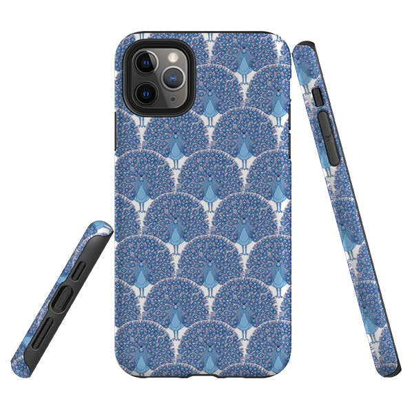iPhone phone case-Peacock Blue By Natalie Pedetti Prack-Product Details Raised bevel to protect screen from scratches. Impact resistant polycarbonate shell and shock absorbing inner TPU liner. Secure fit with design wrapping around side of the case and full access to ports. Compatible with Qi-standard wireless charging. Thickness 1/8 inch (3mm), weight 30g. Compatibility See drop down menu for options, please select the right case as we print to order.-Stringberry