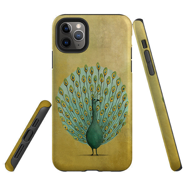 iPhone phone case-Peacock By Maja Lindberg-Product Details Raised bevel to protect screen from scratches. Impact resistant polycarbonate shell and shock absorbing inner TPU liner. Secure fit with design wrapping around side of the case and full access to ports. Compatible with Qi-standard wireless charging. Thickness 1/8 inch (3mm), weight 30g. Compatibility See drop down menu for options, please select the right case as we print to order.-Stringberry