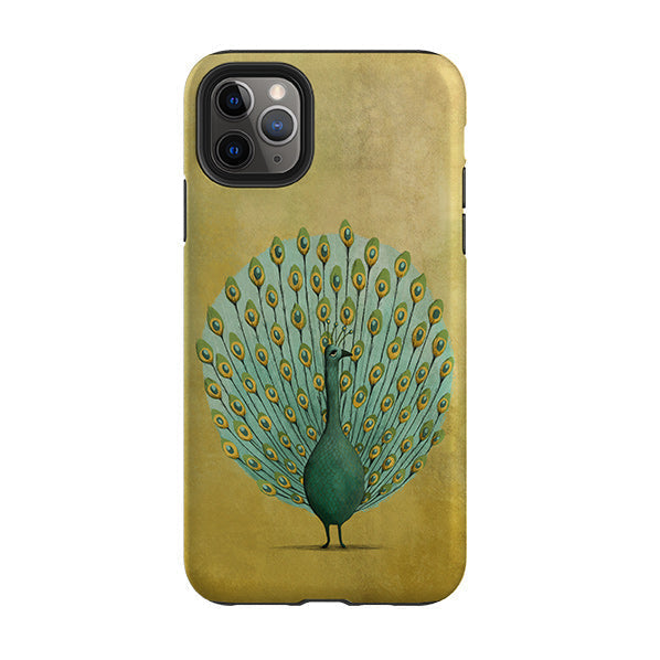 iPhone phone case-Peacock By Maja Lindberg-Product Details Raised bevel to protect screen from scratches. Impact resistant polycarbonate shell and shock absorbing inner TPU liner. Secure fit with design wrapping around side of the case and full access to ports. Compatible with Qi-standard wireless charging. Thickness 1/8 inch (3mm), weight 30g. Compatibility See drop down menu for options, please select the right case as we print to order.-Stringberry