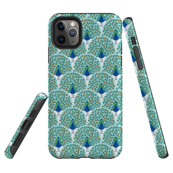 iPhone phone case-Peacock By Natalie Pedetti Prack-Product Details Raised bevel to protect screen from scratches. Impact resistant polycarbonate shell and shock absorbing inner TPU liner. Secure fit with design wrapping around side of the case and full access to ports. Compatible with Qi-standard wireless charging. Thickness 1/8 inch (3mm), weight 30g. Compatibility See drop down menu for options, please select the right case as we print to order.-Stringberry