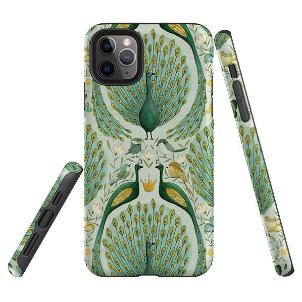 iPhone phone case-Peacock Pattern By Maja Lindberg-Product Details Raised bevel to protect screen from scratches. Impact resistant polycarbonate shell and shock absorbing inner TPU liner. Secure fit with design wrapping around side of the case and full access to ports. Compatible with Qi-standard wireless charging. Thickness 1/8 inch (3mm), weight 30g. Compatibility See drop down menu for options, please select the right case as we print to order.-Stringberry
