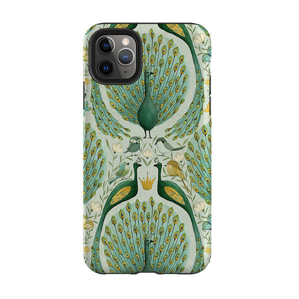 iPhone phone case-Peacock Pattern By Maja Lindberg-Product Details Raised bevel to protect screen from scratches. Impact resistant polycarbonate shell and shock absorbing inner TPU liner. Secure fit with design wrapping around side of the case and full access to ports. Compatible with Qi-standard wireless charging. Thickness 1/8 inch (3mm), weight 30g. Compatibility See drop down menu for options, please select the right case as we print to order.-Stringberry