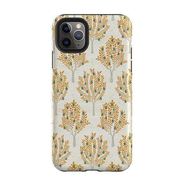 iPhone phone case-Pear Trees Cream By Katherine Quinn-Product Details Raised bevel to protect screen from scratches. Impact resistant polycarbonate shell and shock absorbing inner TPU liner. Secure fit with design wrapping around side of the case and full access to ports. Compatible with Qi-standard wireless charging. Thickness 1/8 inch (3mm), weight 30g. Compatibility See drop down menu for options, please select the right case as we print to order.-Stringberry