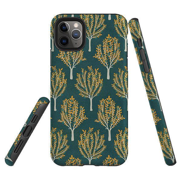 iPhone phone case-Pear Trees Teal By Katherine Quinn-Product Details Raised bevel to protect screen from scratches. Impact resistant polycarbonate shell and shock absorbing inner TPU liner. Secure fit with design wrapping around side of the case and full access to ports. Compatible with Qi-standard wireless charging. Thickness 1/8 inch (3mm), weight 30g. Compatibility See drop down menu for options, please select the right case as we print to order.-Stringberry