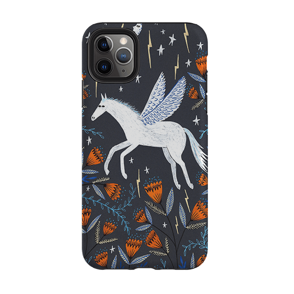 iPhone phone case-Pegasus By Lee Foster Wilson-Product Details Raised bevel to protect screen from scratches. Impact resistant polycarbonate shell and shock absorbing inner TPU liner. Secure fit with design wrapping around side of the case and full access to ports. Compatible with Qi-standard wireless charging. Thickness 1/8 inch (3mm), weight 30g. Compatibility See drop down menu for options, please select the right case as we print to order.-Stringberry