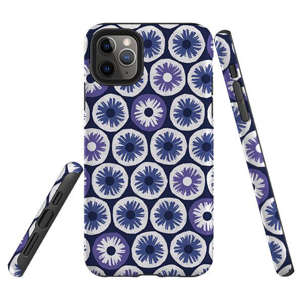 iPhone phone case-Penny Flowers Blue By Ali Brookes-Product Details Raised bevel to protect screen from scratches. Impact resistant polycarbonate shell and shock absorbing inner TPU liner. Secure fit with design wrapping around side of the case and full access to ports. Compatible with Qi-standard wireless charging. Thickness 1/8 inch (3mm), weight 30g. Compatibility See drop down menu for options, please select the right case as we print to order.-Stringberry