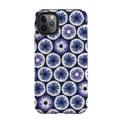 iPhone phone case-Penny Flowers Blue By Ali Brookes-Product Details Raised bevel to protect screen from scratches. Impact resistant polycarbonate shell and shock absorbing inner TPU liner. Secure fit with design wrapping around side of the case and full access to ports. Compatible with Qi-standard wireless charging. Thickness 1/8 inch (3mm), weight 30g. Compatibility See drop down menu for options, please select the right case as we print to order.-Stringberry
