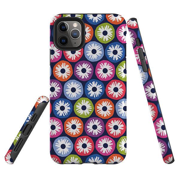 iPhone phone case-Penny Flowers Dark By Ali Brookes-Product Details Raised bevel to protect screen from scratches. Impact resistant polycarbonate shell and shock absorbing inner TPU liner. Secure fit with design wrapping around side of the case and full access to ports. Compatible with Qi-standard wireless charging. Thickness 1/8 inch (3mm), weight 30g. Compatibility See drop down menu for options, please select the right case as we print to order.-Stringberry