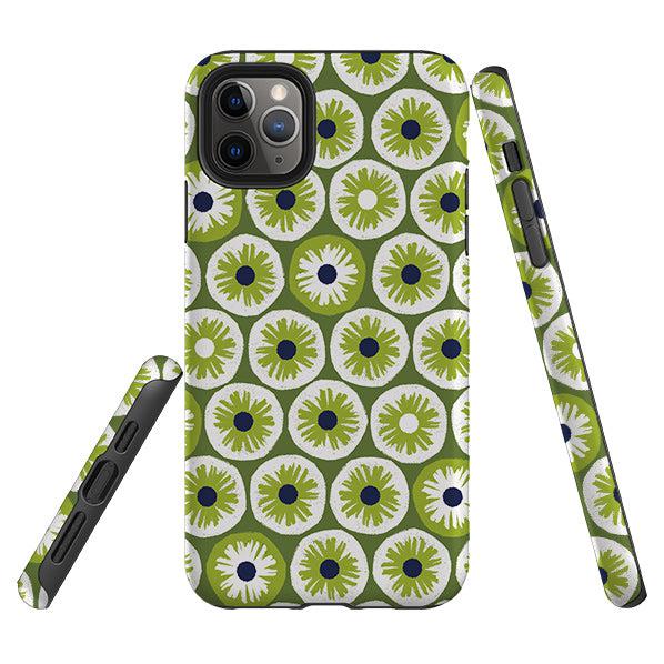 iPhone phone case-Penny Flowers Green By Ali Brookes-Product Details Raised bevel to protect screen from scratches. Impact resistant polycarbonate shell and shock absorbing inner TPU liner. Secure fit with design wrapping around side of the case and full access to ports. Compatible with Qi-standard wireless charging. Thickness 1/8 inch (3mm), weight 30g. Compatibility See drop down menu for options, please select the right case as we print to order.-Stringberry