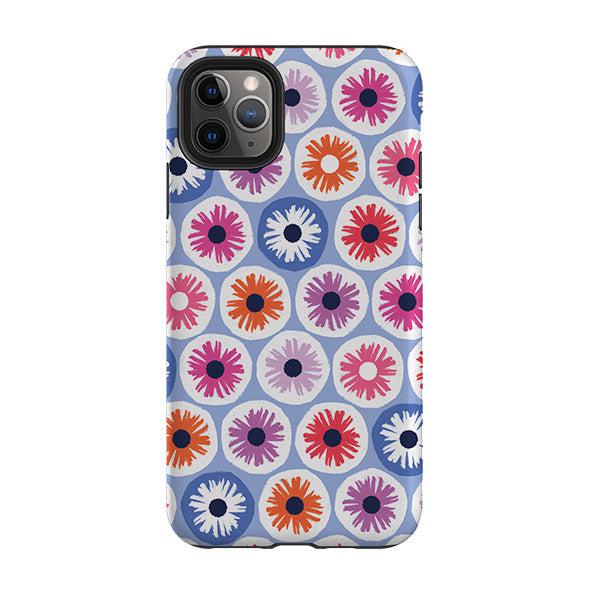 iPhone phone case-Penny Flowers Light Blue By Ali Brookes-Product Details Raised bevel to protect screen from scratches. Impact resistant polycarbonate shell and shock absorbing inner TPU liner. Secure fit with design wrapping around side of the case and full access to ports. Compatible with Qi-standard wireless charging. Thickness 1/8 inch (3mm), weight 30g. Compatibility See drop down menu for options, please select the right case as we print to order.-Stringberry