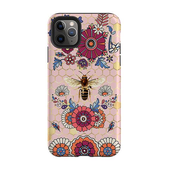 iPhone phone case-Pink Bee Flower Power-Product Details Raised bevel to protect screen from scratches. Impact resistant polycarbonate shell and shock absorbing inner TPU liner. Secure fit with design wrapping around side of the case and full access to ports. Compatible with Qi-standard wireless charging. Thickness 1/8 inch (3mm), weight 30g. Compatibility See drop down menu for options, please select the right case as we print to order.-Stringberry