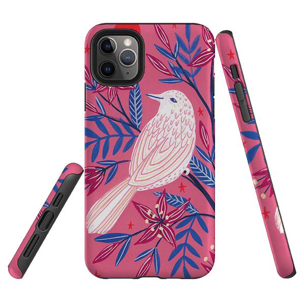 iPhone phone case-Pink Bird By Lee Foster Wilson-Product Details Raised bevel to protect screen from scratches. Impact resistant polycarbonate shell and shock absorbing inner TPU liner. Secure fit with design wrapping around side of the case and full access to ports. Compatible with Qi-standard wireless charging. Thickness 1/8 inch (3mm), weight 30g. Compatibility See drop down menu for options, please select the right case as we print to order.-Stringberry