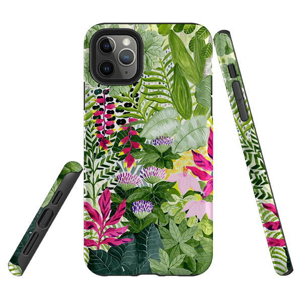 iPhone phone case-Pink Botanical By Bex Parkin-Product Details Raised bevel to protect screen from scratches. Impact resistant polycarbonate shell and shock absorbing inner TPU liner. Secure fit with design wrapping around side of the case and full access to ports. Compatible with Qi-standard wireless charging. Thickness 1/8 inch (3mm), weight 30g. Compatibility See drop down menu for options, please select the right case as we print to order.-Stringberry