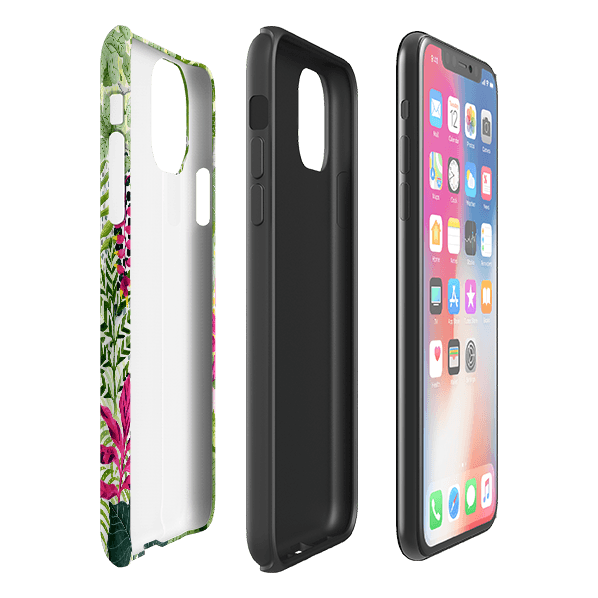 iPhone phone case-Pink Botanical By Bex Parkin-Product Details Raised bevel to protect screen from scratches. Impact resistant polycarbonate shell and shock absorbing inner TPU liner. Secure fit with design wrapping around side of the case and full access to ports. Compatible with Qi-standard wireless charging. Thickness 1/8 inch (3mm), weight 30g. Compatibility See drop down menu for options, please select the right case as we print to order.-Stringberry