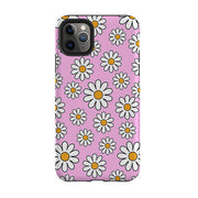 iPhone phone case-Pink Daises-Product Details Raised bevel to protect screen from scratches. Impact resistant polycarbonate shell and shock absorbing inner TPU liner. Secure fit with design wrapping around side of the case and full access to ports. Compatible with Qi-standard wireless charging. Thickness 1/8 inch (3mm), weight 30g. Compatibility See drop down menu for options, please select the right case as we print to order.-Stringberry