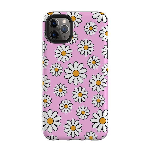 iPhone phone case-Pink Daises-Product Details Raised bevel to protect screen from scratches. Impact resistant polycarbonate shell and shock absorbing inner TPU liner. Secure fit with design wrapping around side of the case and full access to ports. Compatible with Qi-standard wireless charging. Thickness 1/8 inch (3mm), weight 30g. Compatibility See drop down menu for options, please select the right case as we print to order.-Stringberry