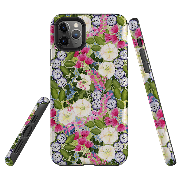 iPhone phone case-Pink Flowers By Bex Parkin-Product Details Raised bevel to protect screen from scratches. Impact resistant polycarbonate shell and shock absorbing inner TPU liner. Secure fit with design wrapping around side of the case and full access to ports. Compatible with Qi-standard wireless charging. Thickness 1/8 inch (3mm), weight 30g. Compatibility See drop down menu for options, please select the right case as we print to order.-Stringberry