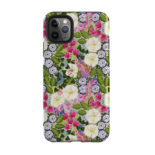 iPhone phone case-Pink Flowers By Bex Parkin-Product Details Raised bevel to protect screen from scratches. Impact resistant polycarbonate shell and shock absorbing inner TPU liner. Secure fit with design wrapping around side of the case and full access to ports. Compatible with Qi-standard wireless charging. Thickness 1/8 inch (3mm), weight 30g. Compatibility See drop down menu for options, please select the right case as we print to order.-Stringberry