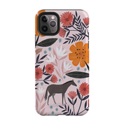 iPhone phone case-Pink Horse Floral By Lee Foster Wilson-Product Details Raised bevel to protect screen from scratches. Impact resistant polycarbonate shell and shock absorbing inner TPU liner. Secure fit with design wrapping around side of the case and full access to ports. Compatible with Qi-standard wireless charging. Thickness 1/8 inch (3mm), weight 30g. Compatibility See drop down menu for options, please select the right case as we print to order.-Stringberry
