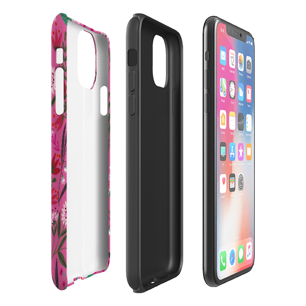 iPhone phone case-Pink Sunset By Lee Foster Wilson-Product Details Raised bevel to protect screen from scratches. Impact resistant polycarbonate shell and shock absorbing inner TPU liner. Secure fit with design wrapping around side of the case and full access to ports. Compatible with Qi-standard wireless charging. Thickness 1/8 inch (3mm), weight 30g. Compatibility See drop down menu for options, please select the right case as we print to order.-Stringberry