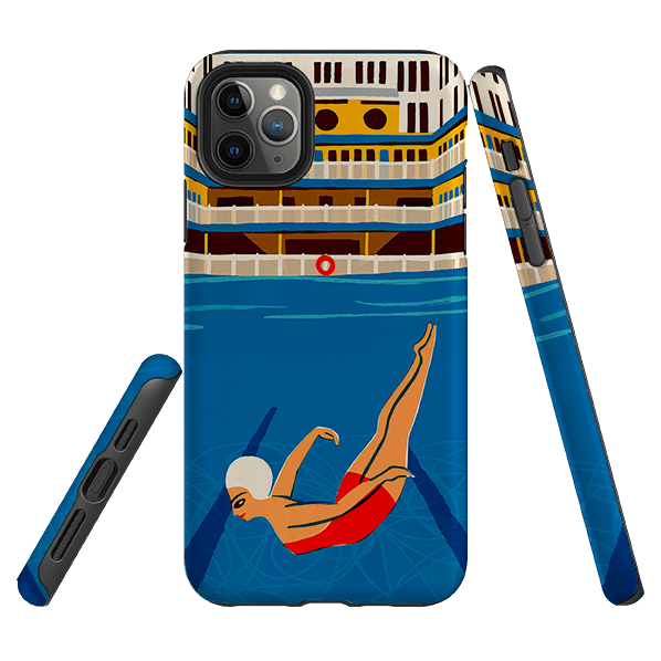 iPhone phone case-Piscine Molitor By Paul Thurlby-Product Details Raised bevel to protect screen from scratches. Impact resistant polycarbonate shell and shock absorbing inner TPU liner. Secure fit with design wrapping around side of the case and full access to ports. Compatible with Qi-standard wireless charging. Thickness 1/8 inch (3mm), weight 30g. Compatibility See drop down menu for options, please select the right case as we print to order.-Stringberry