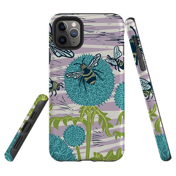 iPhone phone case-Pollinating Bees By Kate Heiss-Product Details Raised bevel to protect screen from scratches. Impact resistant polycarbonate shell and shock absorbing inner TPU liner. Secure fit with design wrapping around side of the case and full access to ports. Compatible with Qi-standard wireless charging. Thickness 1/8 inch (3mm), weight 30g. Compatibility See drop down menu for options, please select the right case as we print to order.-Stringberry