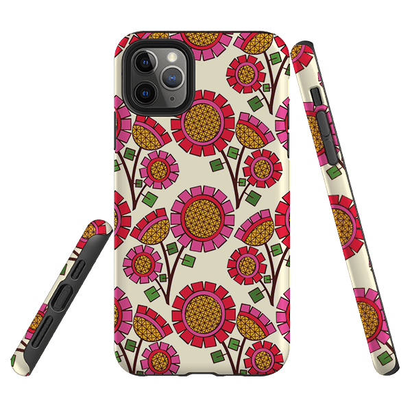 iPhone phone case-Pop Flower By Amelia Bowman-Product Details Raised bevel to protect screen from scratches. Impact resistant polycarbonate shell and shock absorbing inner TPU liner. Secure fit with design wrapping around side of the case and full access to ports. Compatible with Qi-standard wireless charging. Thickness 1/8 inch (3mm), weight 30g. Compatibility See drop down menu for options, please select the right case as we print to order.-Stringberry