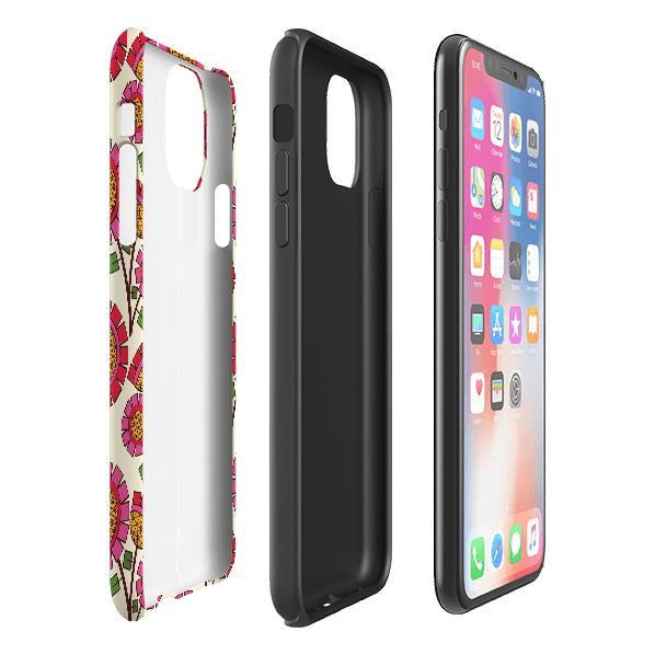 iPhone phone case-Pop Flower By Amelia Bowman-Product Details Raised bevel to protect screen from scratches. Impact resistant polycarbonate shell and shock absorbing inner TPU liner. Secure fit with design wrapping around side of the case and full access to ports. Compatible with Qi-standard wireless charging. Thickness 1/8 inch (3mm), weight 30g. Compatibility See drop down menu for options, please select the right case as we print to order.-Stringberry