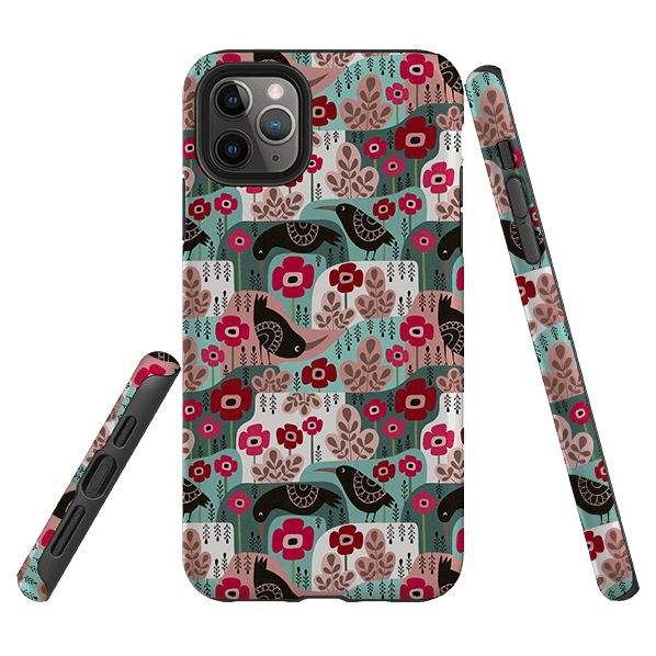 iPhone phone case-Poppies And Crow By Suzy Taylor-Product Details Raised bevel to protect screen from scratches. Impact resistant polycarbonate shell and shock absorbing inner TPU liner. Secure fit with design wrapping around side of the case and full access to ports. Compatible with Qi-standard wireless charging. Thickness 1/8 inch (3mm), weight 30g. Compatibility See drop down menu for options, please select the right case as we print to order.-Stringberry