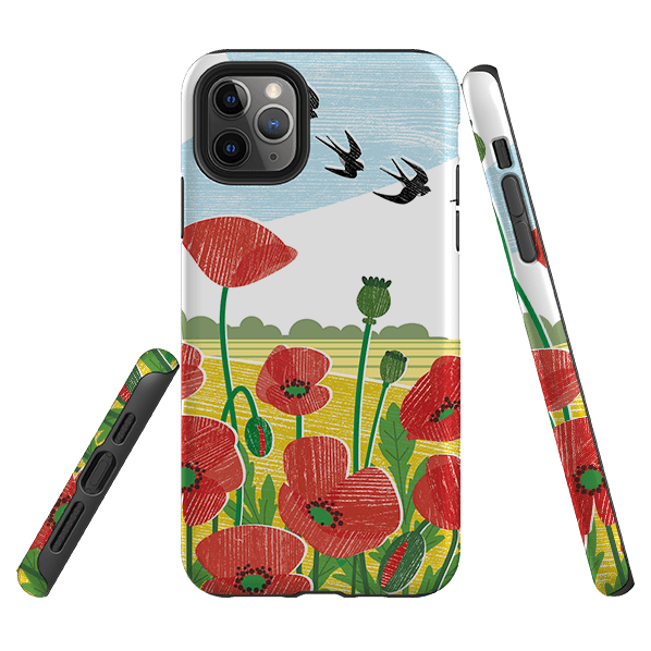 iPhone phone case-Poppy Fields By Liane Payne-Product Details Raised bevel to protect screen from scratches. Impact resistant polycarbonate shell and shock absorbing inner TPU liner. Secure fit with design wrapping around side of the case and full access to ports. Compatible with Qi-standard wireless charging. Thickness 1/8 inch (3mm), weight 30g. Compatibility See drop down menu for options, please select the right case as we print to order.-Stringberry