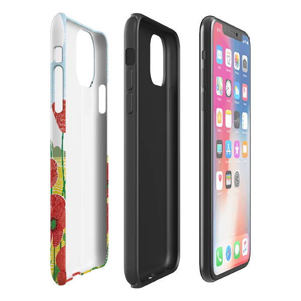 iPhone phone case-Poppy Fields By Liane Payne-Product Details Raised bevel to protect screen from scratches. Impact resistant polycarbonate shell and shock absorbing inner TPU liner. Secure fit with design wrapping around side of the case and full access to ports. Compatible with Qi-standard wireless charging. Thickness 1/8 inch (3mm), weight 30g. Compatibility See drop down menu for options, please select the right case as we print to order.-Stringberry