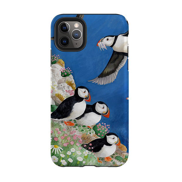 iPhone phone case-Puffins By Bex Parkin-Product Details Raised bevel to protect screen from scratches. Impact resistant polycarbonate shell and shock absorbing inner TPU liner. Secure fit with design wrapping around side of the case and full access to ports. Compatible with Qi-standard wireless charging. Thickness 1/8 inch (3mm), weight 30g. Compatibility See drop down menu for options, please select the right case as we print to order.-Stringberry