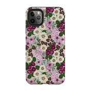 iPhone phone case-Purple Flowers By Bex Parkin-Product Details Raised bevel to protect screen from scratches. Impact resistant polycarbonate shell and shock absorbing inner TPU liner. Secure fit with design wrapping around side of the case and full access to ports. Compatible with Qi-standard wireless charging. Thickness 1/8 inch (3mm), weight 30g. Compatibility See drop down menu for options, please select the right case as we print to order.-Stringberry