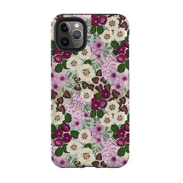 iPhone phone case-Purple Flowers By Bex Parkin-Product Details Raised bevel to protect screen from scratches. Impact resistant polycarbonate shell and shock absorbing inner TPU liner. Secure fit with design wrapping around side of the case and full access to ports. Compatible with Qi-standard wireless charging. Thickness 1/8 inch (3mm), weight 30g. Compatibility See drop down menu for options, please select the right case as we print to order.-Stringberry