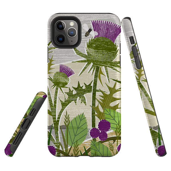 iPhone phone case-Purple Thistle By Liane Payne-Product Details Raised bevel to protect screen from scratches. Impact resistant polycarbonate shell and shock absorbing inner TPU liner. Secure fit with design wrapping around side of the case and full access to ports. Compatible with Qi-standard wireless charging. Thickness 1/8 inch (3mm), weight 30g. Compatibility See drop down menu for options, please select the right case as we print to order.-Stringberry