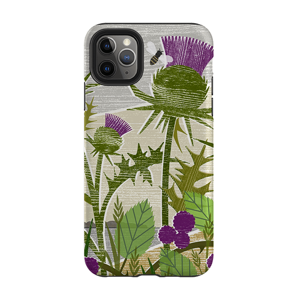 iPhone phone case-Purple Thistle By Liane Payne-Product Details Raised bevel to protect screen from scratches. Impact resistant polycarbonate shell and shock absorbing inner TPU liner. Secure fit with design wrapping around side of the case and full access to ports. Compatible with Qi-standard wireless charging. Thickness 1/8 inch (3mm), weight 30g. Compatibility See drop down menu for options, please select the right case as we print to order.-Stringberry