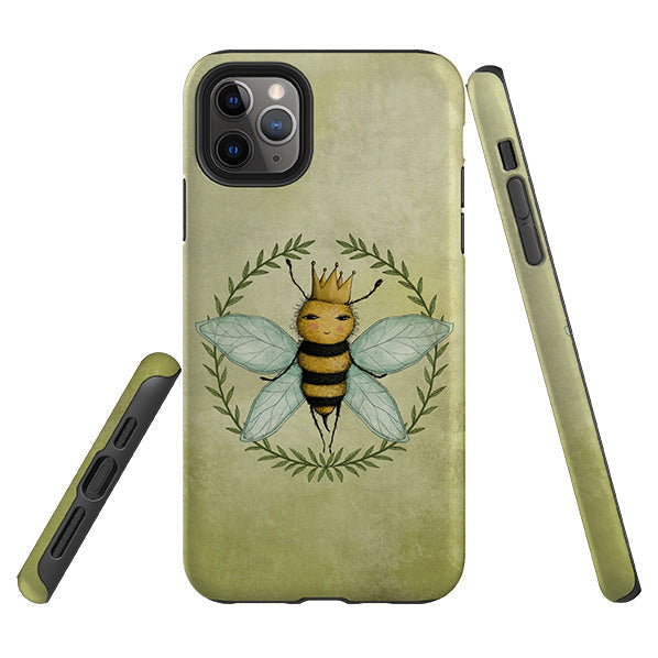 iPhone phone case-Queen Bee By Maja Lindberg-Product Details Raised bevel to protect screen from scratches. Impact resistant polycarbonate shell and shock absorbing inner TPU liner. Secure fit with design wrapping around side of the case and full access to ports. Compatible with Qi-standard wireless charging. Thickness 1/8 inch (3mm), weight 30g. Compatibility See drop down menu for options, please select the right case as we print to order.-Stringberry