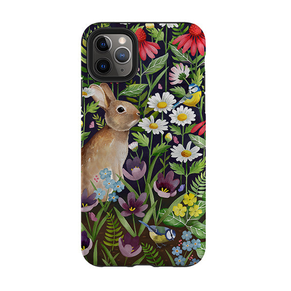 iPhone phone case-Rabbit And Wildflowers By Bex Parkin-Product Details Raised bevel to protect screen from scratches. Impact resistant polycarbonate shell and shock absorbing inner TPU liner. Secure fit with design wrapping around side of the case and full access to ports. Compatible with Qi-standard wireless charging. Thickness 1/8 inch (3mm), weight 30g. Compatibility See drop down menu for options, please select the right case as we print to order.-Stringberry