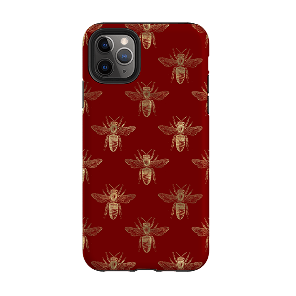 iPhone phone case-Red Bees-Product Details Raised bevel to protect screen from scratches. Impact resistant polycarbonate shell and shock absorbing inner TPU liner. Secure fit with design wrapping around side of the case and full access to ports. Compatible with Qi-standard wireless charging. Thickness 1/8 inch (3mm), weight 30g. Compatibility See drop down menu for options, please select the right case as we print to order.-Stringberry