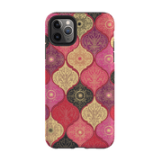 iPhone phone case-Red Damask By Jehane-Product Details Raised bevel to protect screen from scratches. Impact resistant polycarbonate shell and shock absorbing inner TPU liner. Secure fit with design wrapping around side of the case and full access to ports. Compatible with Qi-standard wireless charging. Thickness 1/8 inch (3mm), weight 30g. Compatibility See drop down menu for options, please select the right case as we print to order.-Stringberry