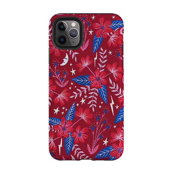 iPhone phone case-Red Moon Garden By Lee Foster Wilson-Product Details Raised bevel to protect screen from scratches. Impact resistant polycarbonate shell and shock absorbing inner TPU liner. Secure fit with design wrapping around side of the case and full access to ports. Compatible with Qi-standard wireless charging. Thickness 1/8 inch (3mm), weight 30g. Compatibility See drop down menu for options, please select the right case as we print to order.-Stringberry