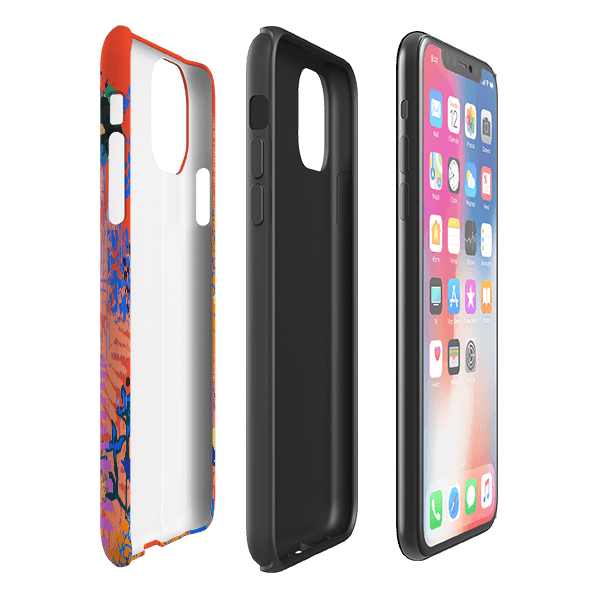 iPhone phone case-Red Sky By Tiffany Lynch-Product Details Raised bevel to protect screen from scratches. Impact resistant polycarbonate shell and shock absorbing inner TPU liner. Secure fit with design wrapping around side of the case and full access to ports. Compatible with Qi-standard wireless charging. Thickness 1/8 inch (3mm), weight 30g. Compatibility See drop down menu for options, please select the right case as we print to order.-Stringberry